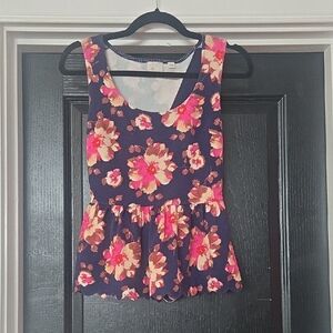 Anthropologie Postmark Floral Scalloped Hem Peplum Top Size XS
